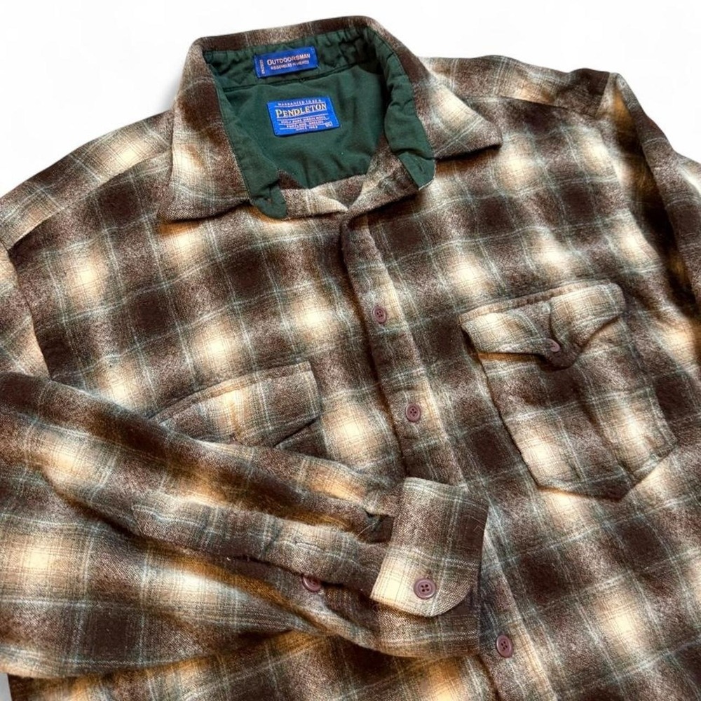 Vintage Pendleton Outdoors Man Wool Shadow Plaid Shirt Made USA size XL